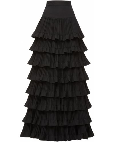 Długa spódnica bawełniana z falbankami Brandon Maxwell czarna
