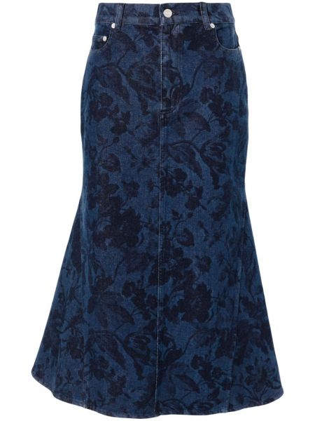 Květinové džínová sukně s potiskem Erdem modré