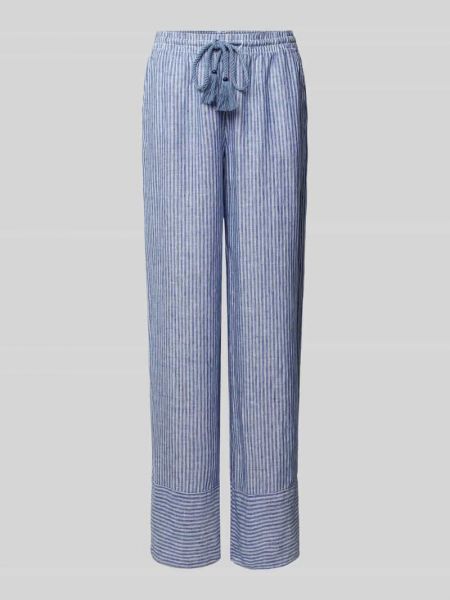 Lniane spodnie w paski Lauren Ralph Lauren niebieskie