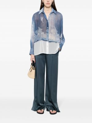 Raštuota džinsiniai marškiniai Ermanno Firenze mėlyna