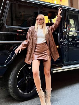 Spódnica skórzana zamszowe Trend Alaçatı Stili - brązowy