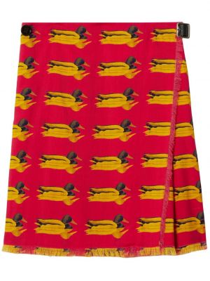 Vlněné mini sukně s potiskem Burberry červené