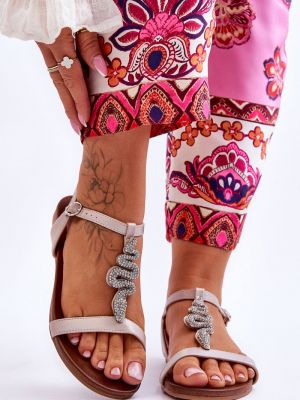 Sandale din piele cu model piele de șarpe Kesi bej