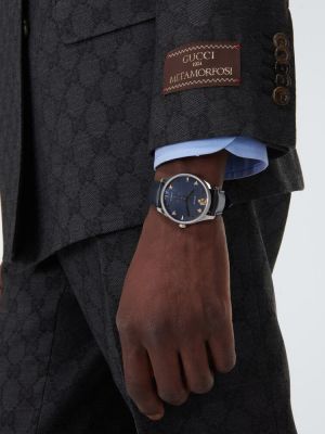 Zegarek skórzany ze stali chirurgicznej Gucci niebieski