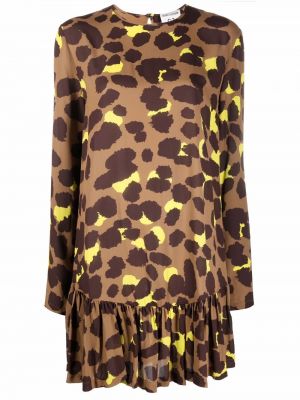 Vestido con estampado leopardo con volantes Semicouture marrón