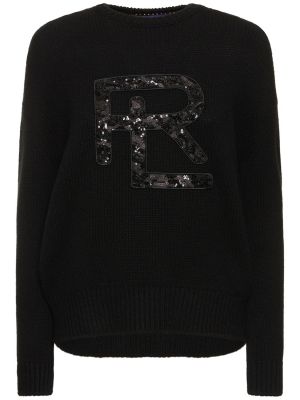 Pull à paillettes en cachemire en tricot Ralph Lauren Collection noir
