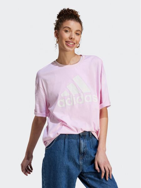 Tricou din bumbac cu croială lejeră Adidas roz