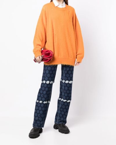 Megztinis su nubrozdinimais apvaliu kaklu R13 oranžinė