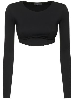 Crop top s dlouhými rukávy jersey Versace černý