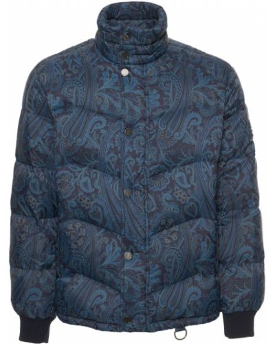 Péřová bunda z nylonu s potiskem s paisley potiskem Etro modrá