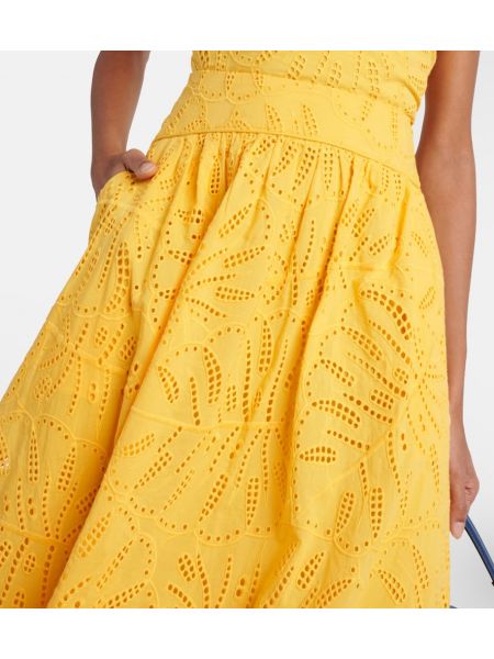 Falda larga con bordado de algodón Farm Rio amarillo