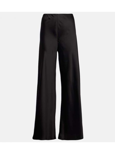 Saténové kalhoty s vysokým pasem relaxed fit Norma Kamali černé