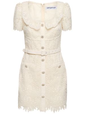 Mini haljina kratki rukavi s čipkom Self-portrait bijela