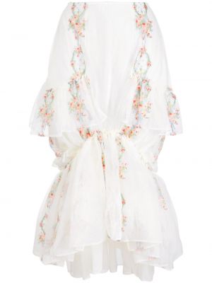 Asymetrické květinové midi sukně s výšivkou Simone Rocha - bílá