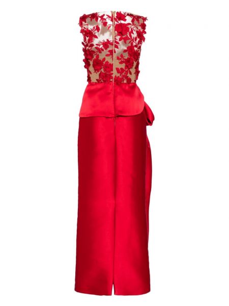 Jedwabna prosta sukienka w kwiatki Marchesa czerwona