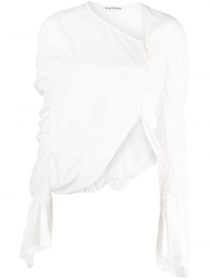 Ασύμμετρη βαμβακερή μπλούζα ντραπέ Acne Studios λευκό