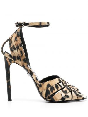 Leopardí kožené sandály s potiskem Roberto Cavalli Černé