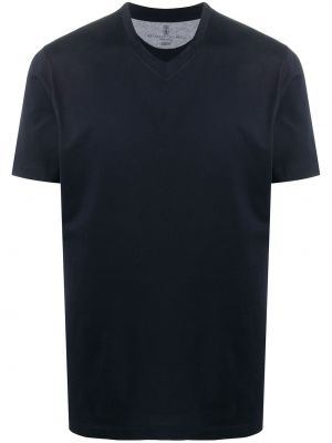 Kokvilnas t-krekls ar v veida izgriezumu Brunello Cucinelli zils