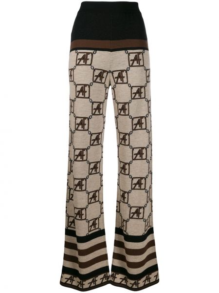 Pantaloni cu picior drept tricotate cu imprimeu geometric Alberta Ferretti maro
