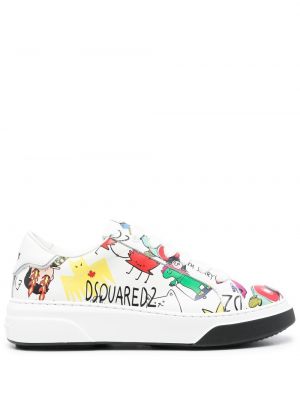 Trykt lær sneakers Dsquared2 hvit