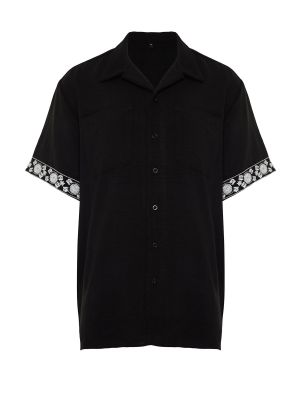 Oversized priliehavá košeľa s výšivkou Trendyol čierna