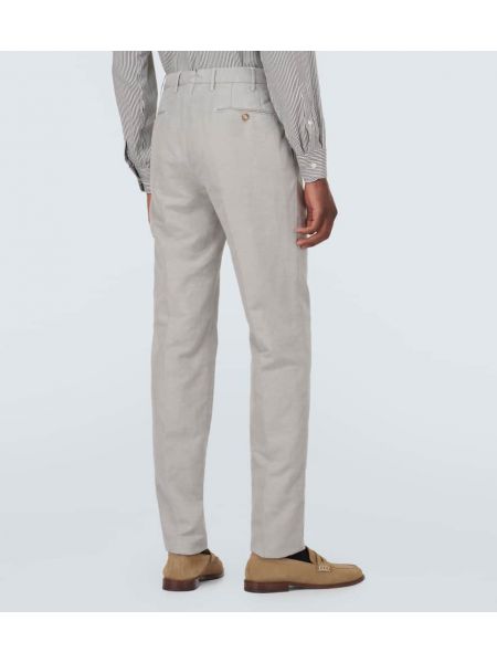 Pantalones de lino slim fit de algodón Incotex gris