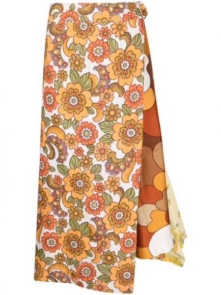 Ασύμμετρη φλοράλ midi φούστα με σχέδιο Colville πορτοκαλί