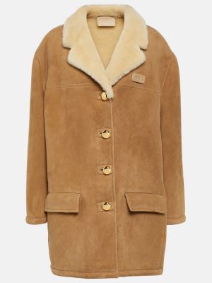Oversized szarvasbőr rövid kabát Prada bézs
