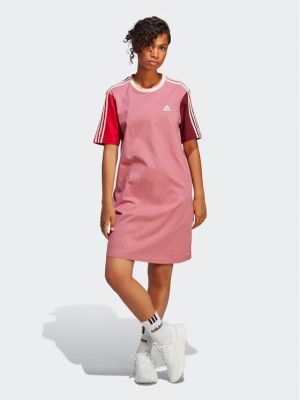 Rochie cu dungi din jerseu cu croială lejeră Adidas roz
