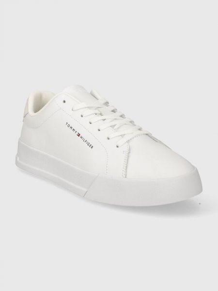 Sneakersy skórzane w jednolitym kolorze Tommy Hilfiger białe