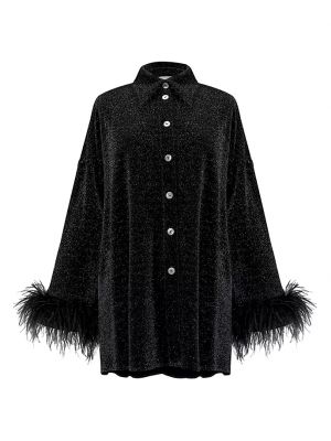 Платье-рубашка с перьями Sleeper черное