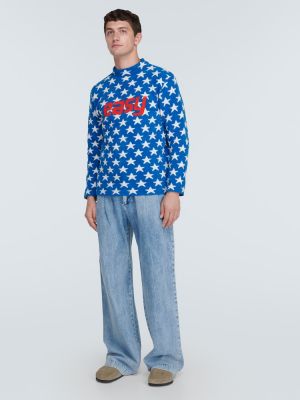 Pamučni džemper s printom Erl plava