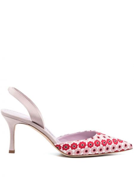 Slingback trykt floral stropper pumper Manolo Blahnik rosa