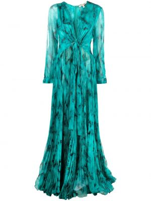 Jedwabna sukienka wieczorowa z dekoltem w serek Roberto Cavalli niebieska
