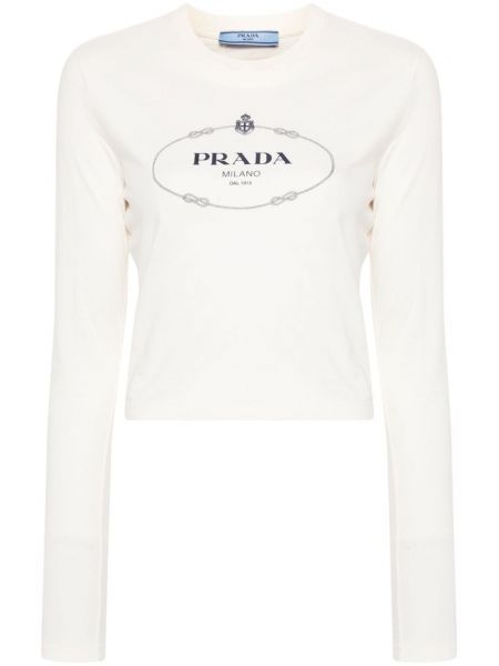 T-shirt aus baumwoll mit print Prada weiß