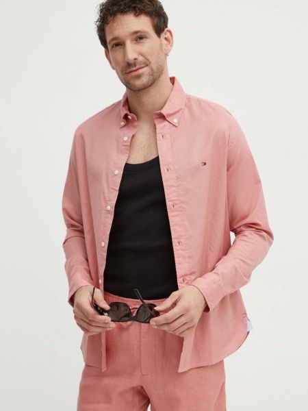 Koszula na guziki bawełniana puchowa Tommy Hilfiger różowa