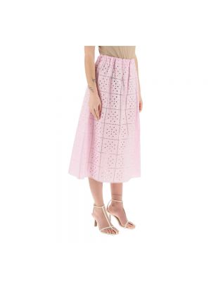 Fioletowa haftowana spódnica midi bawełniana Ganni