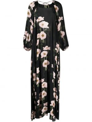 Kvetinové dlouhé šaty s potlačou Bernadette čierna