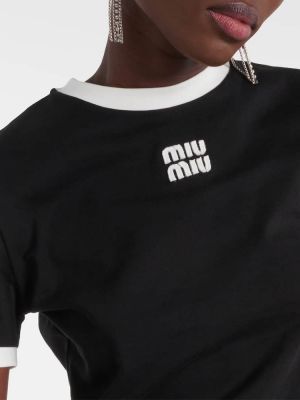 Camiseta de algodón de tela jersey Miu Miu negro