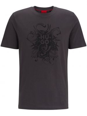 Памучна тениска с принт Hugo сиво