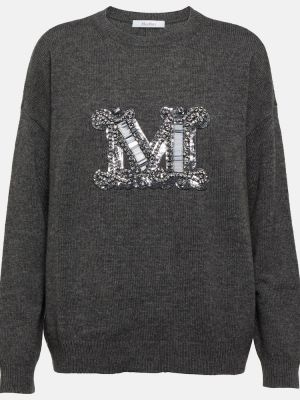 Sweter wełniany z kaszmiru Max Mara szary