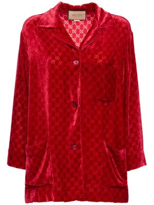 Žametna srajca iz rebrastega žameta Gucci rdeča