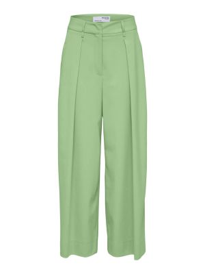 Pantaloni largi cu talie înaltă din viscoză din poliester Selected Femme - verde