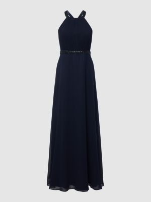 Sukienka wieczorowa z otwartymi plecami z perełkami V.m. niebieska