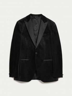 Бархатный приталенный костюм Marks & Spencer черный