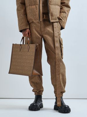 Kožená shopper kabelka Versace béžová