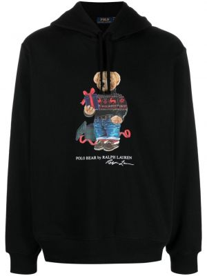 Raštuotas medvilninis siuvinėtas polo marškinėliai Polo Ralph Lauren juoda