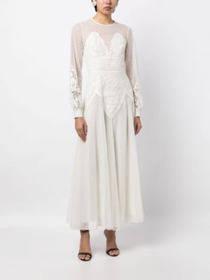 Sukienka długa w kwiatki tiulowa koronkowa Elie Saab biała