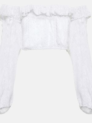 Bavlněný crop top s výšivkou Loveshackfancy - bílá