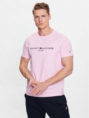 Тениска slim Tommy Hilfiger розово
